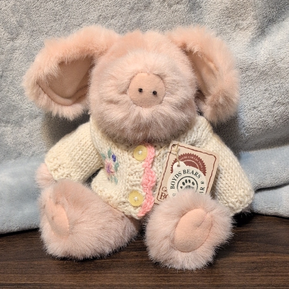 Boyds Bears Ivy Bloomengrows Plush Pig in Cream Sweater